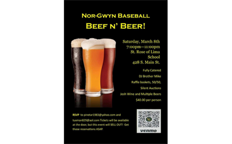 Nor-Gwyn's 16th Annual Beef & Beer is Saturday, March 8th 